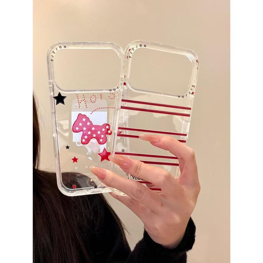 Simple ins red horse star English label is suitable for iphone17promax apple 16p mobile phone case 15 new models