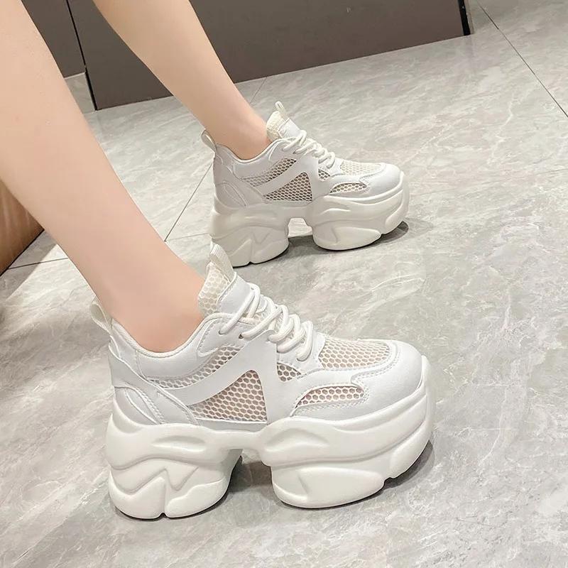 8CM Summer Sneakers Women Vulcanized Shoes Breathable Thick Sole Ladies Trainers Platform Women Chunky Sneakers Basket Femme
