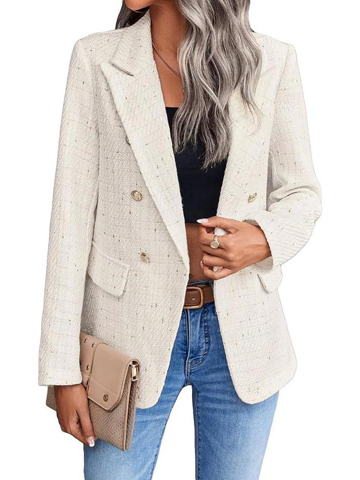 

Европейский и американский женский осенний твидовый костюмный пиджак с карманами S