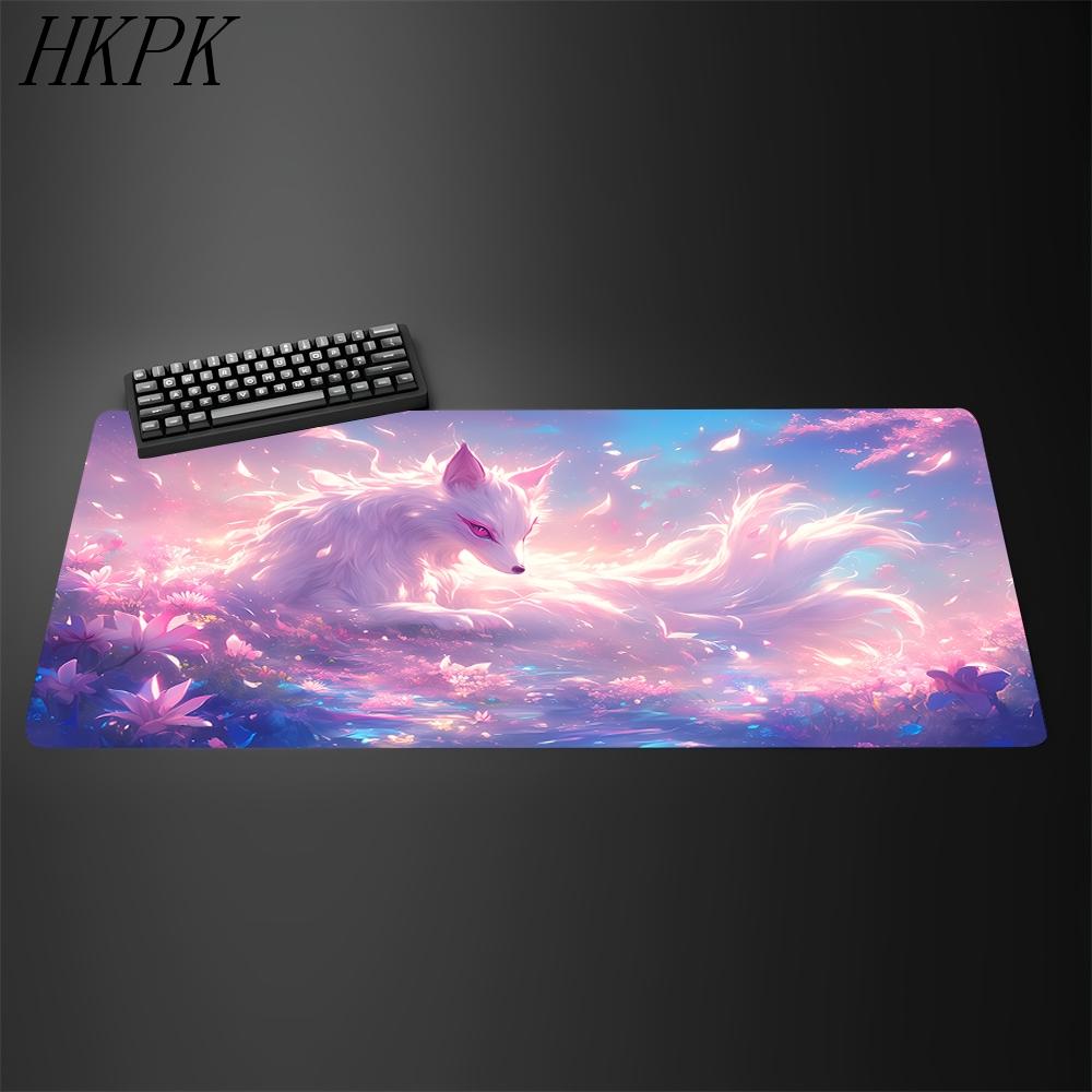 Large Cute Anime Pink Fox Desk Mat Mouse Pad Gaming Gamer Speed Table Mat Office Accessories Keyboard Laptop NonSlip Mousepad