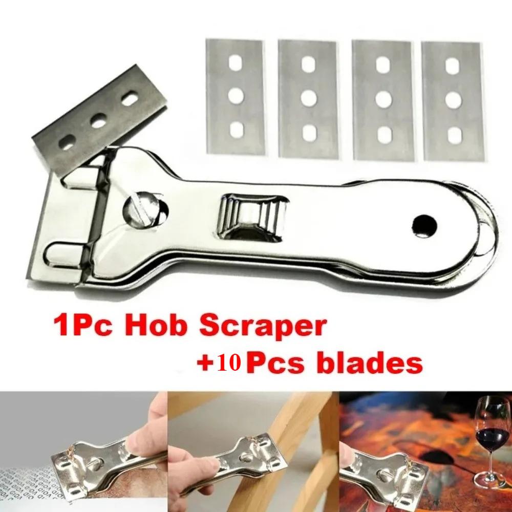 

1 шт. Багатофункціональний скребок для варильної поверхні з 10 змінними лезами для чищення кухні, духовки, скла та керамічної варильної поверхні 1 scraper and 10 blades срібний