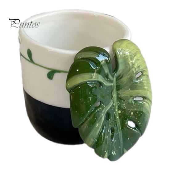 Tropical Leaf Handle Mug Ceramic Coffee with 3D Handle, 10oz Microwave Dishwasher Safe Tea Home Cup for Office, Creative Plant Lover Gift Birthday