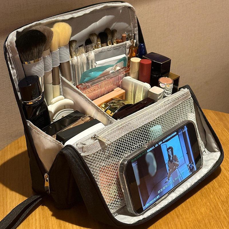 Tragbare Stehende Kosmetiktasche Große Kapazität Reisehandtasche Damen-Organizer Einfache Stifttasche Business-Stil Pu-Material