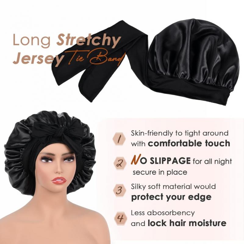 Satin Cap Silk Cap for Sleep Double Layered Satin Lined Hair Cap with Tie Bonnets for Women Natural Curly Hair 3pcs