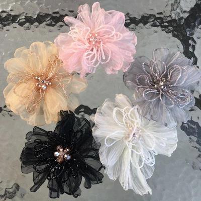 Handmade Flower Patch Yarn Flower, Big Beaded Flower Patch Wedding Dress Suit Decoration Handmade Beads Flower Applique