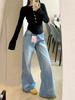 Plus Size High Waist Washed Wide Leg Jeans - Women's Slimming, Floor-Length, Straight Fit