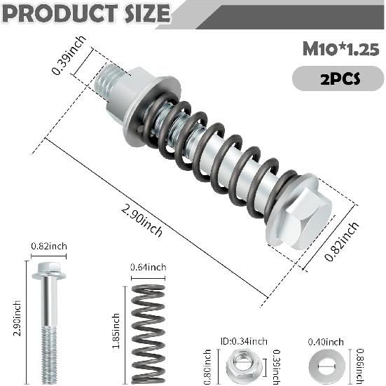 2PCS M10X1.25 Exhaust Manifold Bolts,Heavy Duty Exhaust Bolts And Nuts Kit With Springs For Muffler System Repairing,Universal Muffler Studs