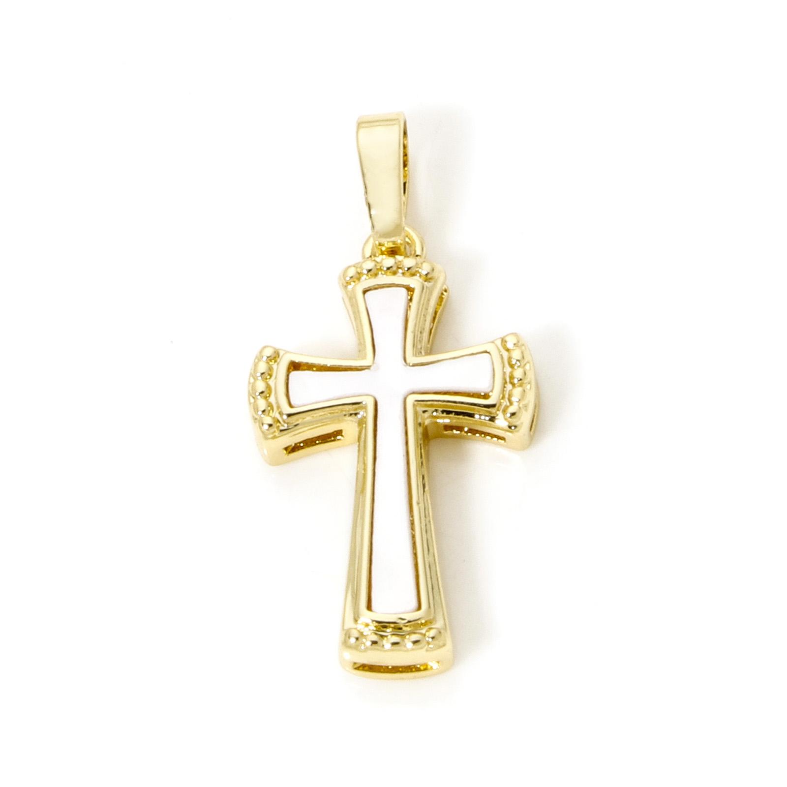 1pc Natural Shell & Brass Cross Charm Religious Pendant Multicolor Melon Seed Buckle Brass Pendant For DIY Jewelry Making