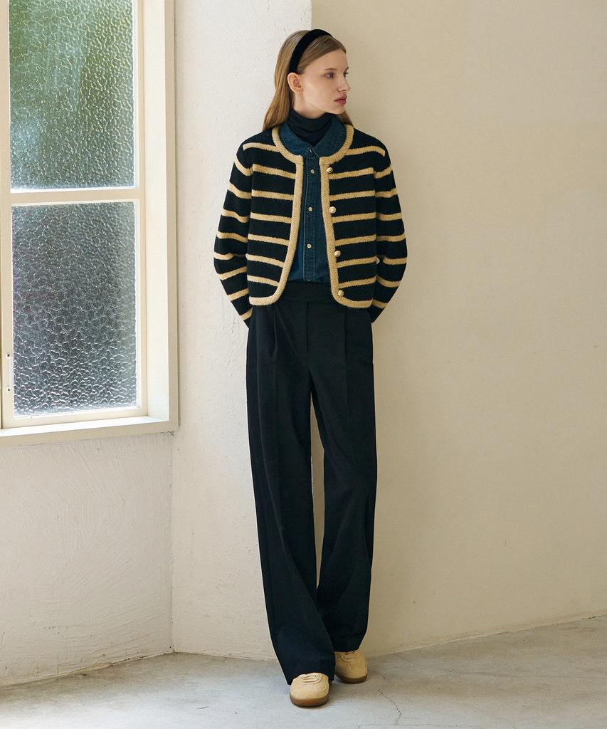 Deuloupisumeon Striped Fluffy Wool Knit Jacket [Black]