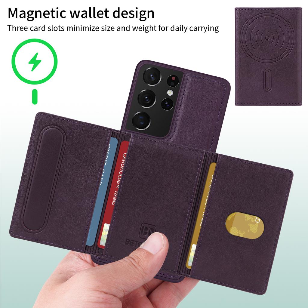 For Samsung Galaxy S21 Ultra 5G Magnetic Case BETOPNICE Leather Phone Cover Kickstand with Detachable Card Bag