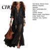 Beach Dress for Women Women's Faux Denim Shirt Dress, Long Sleeve Mesh Patchwork Pleated Detail Maxi Button Down Ruffle Sheer Elegant Summer