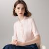 Heavy 19 Mu Mulberry Silk] Spring/Summer Stand Up Collar Pearl Button Shirt Simple Short Sleeve T-shirt for Women