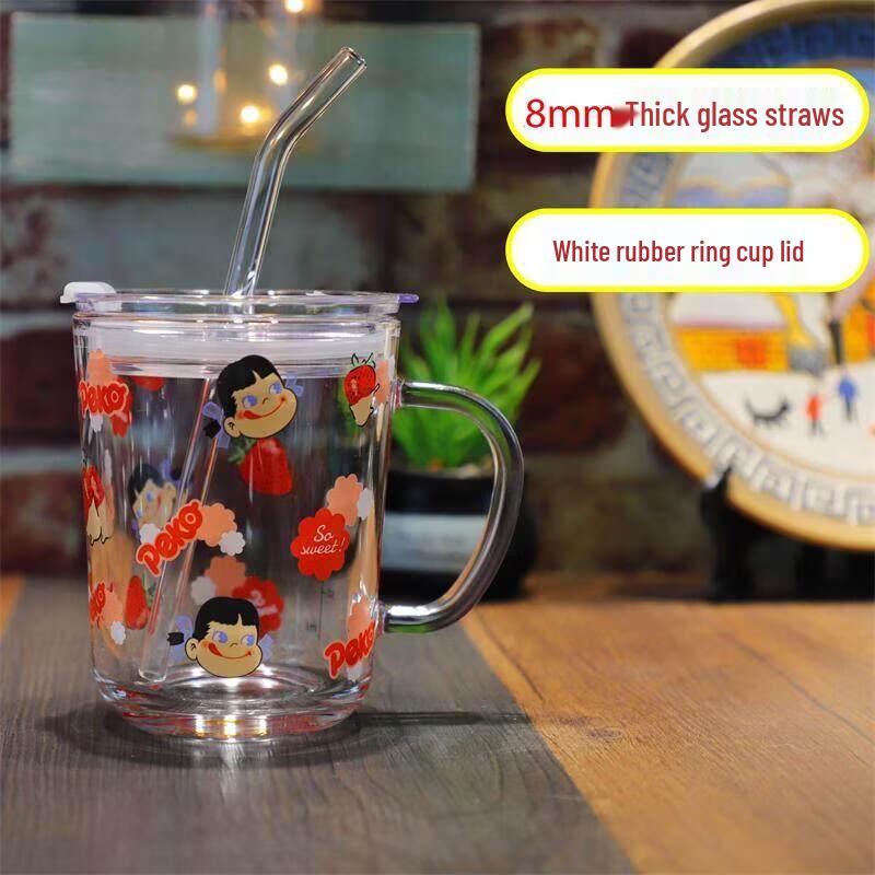 ZISIZ Cartoon Glass Straw Cup for Kids
