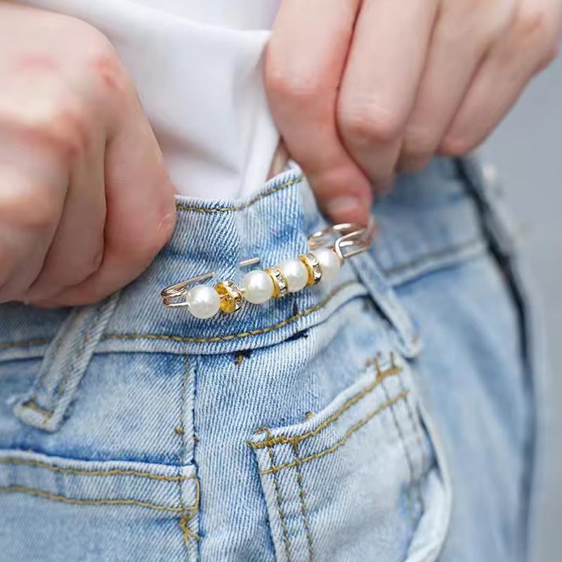 6/12PCS Random Mix Size Waistline Adjusting Pin Trousers Waist Fastener Pin Clip Fashion Artificial Pearl Decorative Buckles ZYF