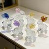 Faux Crystal Easter Bunny Figurine Handmade Clear Glass Rabbit Statue Miniature Animal Sculpture Table Centerpiece for Home Desk Bookshelf Decor