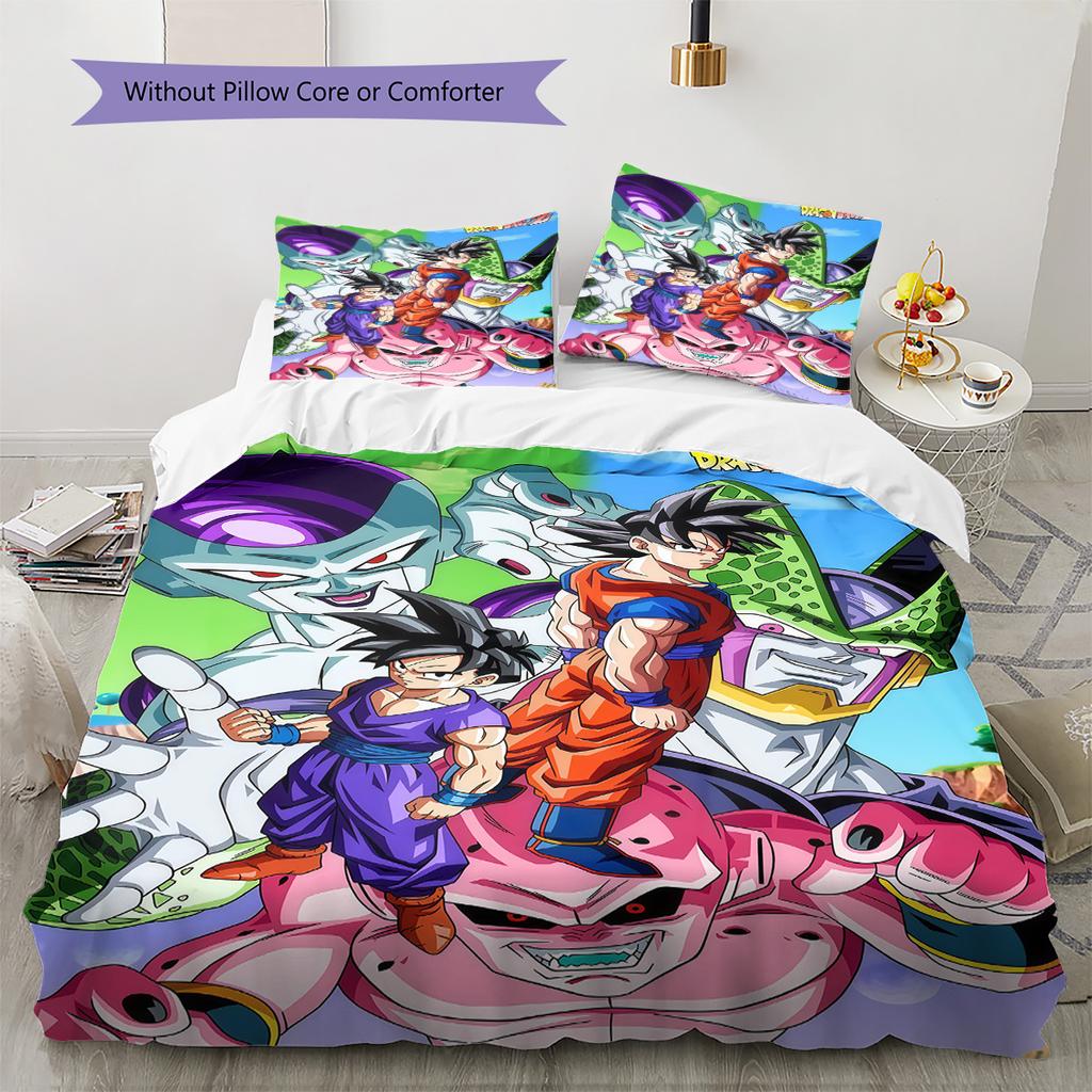 DBZ Anime Pattern Bedding Quilt Set Quilt Cover Pillowcase Home Decoration Birthday Gift (1 * Duvet Cover + 2 * Pillowcase, Without Core)