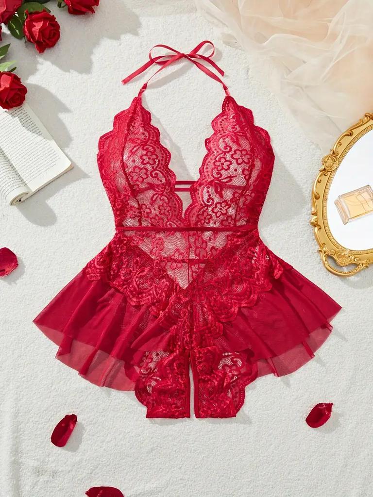 S M L Xl 2Xl Sexy Underwear Women Lace Hollow Bra Set Erotic Costume Teddy Baby Doll Dress Deep V Open Bra Porn Lingerie