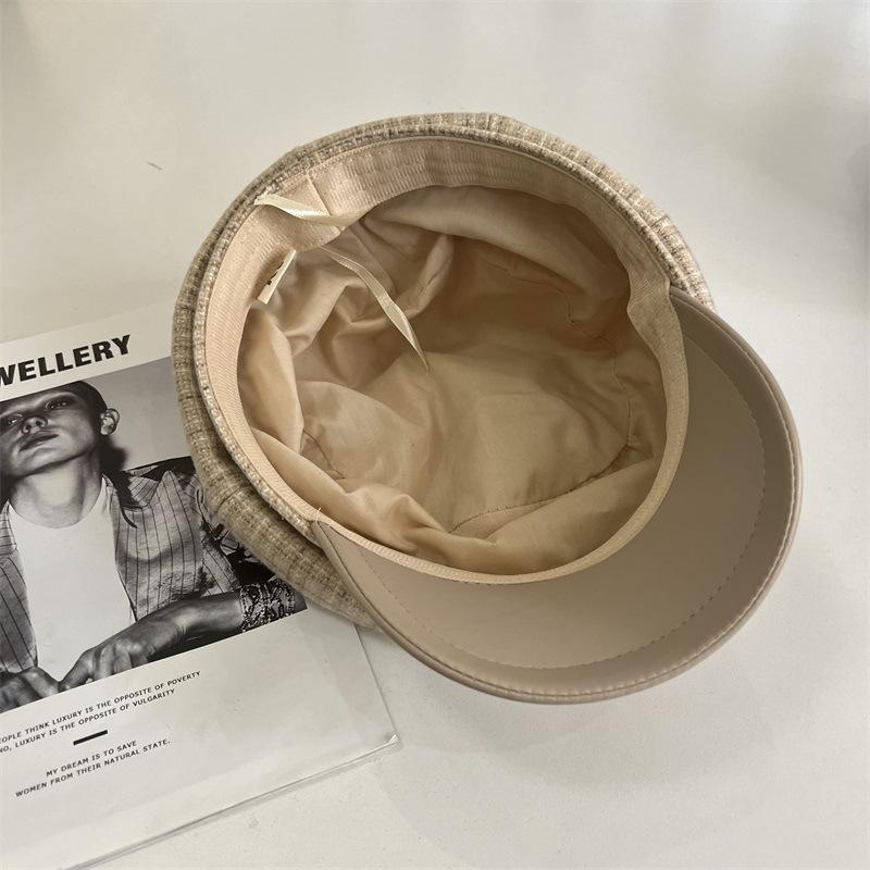 

Autumn fine plaid woolen star anise hat women s leather brim cap showing face small beret painter hat M（56-58cm） темно-коричневого кольору