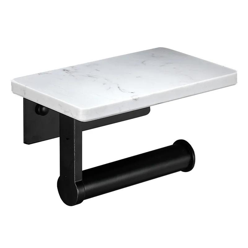 White/Black Marble Bathroom Paper Towel Holder Aluminum Wall-mounted Phone Rack Roll Tissue Shelf Bathroom Accessories
