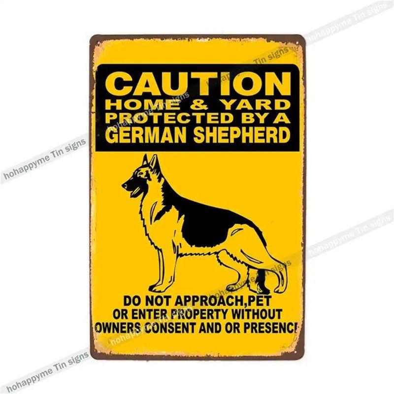 Retro Metal Sign German Shepherd Patrol Warning Decorative Plate for Home Wall 20x30cm