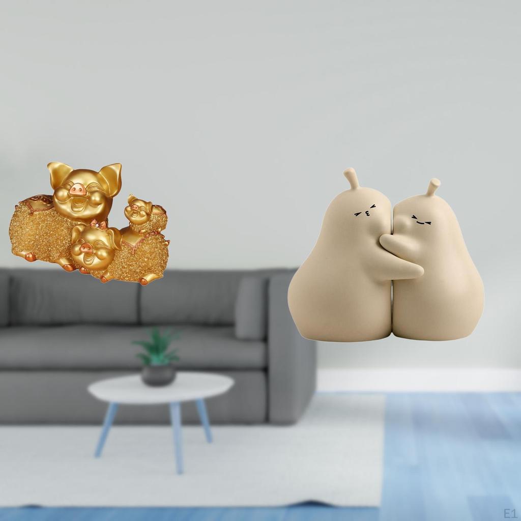 Pig Hugging Pear Figurine Ceramic Book Stand Modern Collectible Animal Statue Resin Sculpture