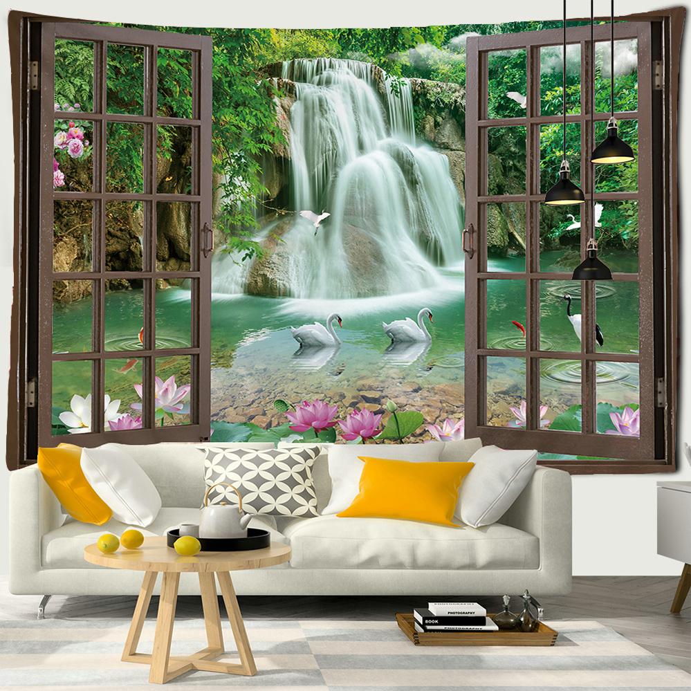 3D Window Scenery Decoration Tapestry Hippie Wall Bohemian Style Decoration Tapestry Bedroom Dormitory Wall Tapestries