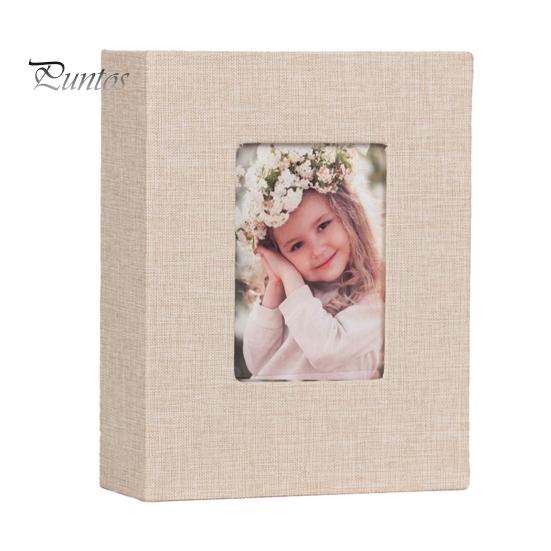 Portable Photo Album Linen Cover Picture with Front Window 100 Photos Durable 4x6 Slip-in Book for Wedding Vacation Family Baby Pictures