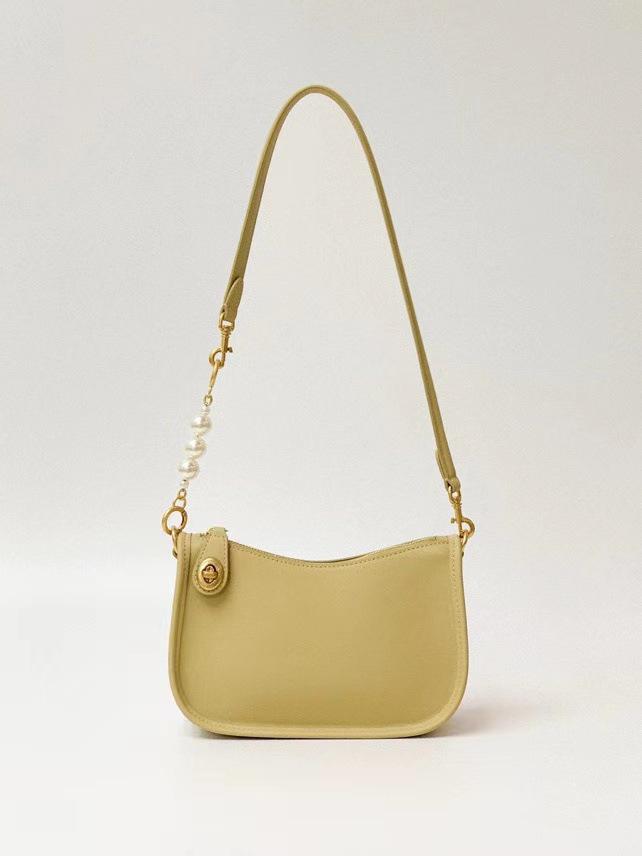 Genuine Leather Pearl Underarm French Baguette Cowhide Crossbody Bag - Trendy & Versatile Women's Shoulder Bag