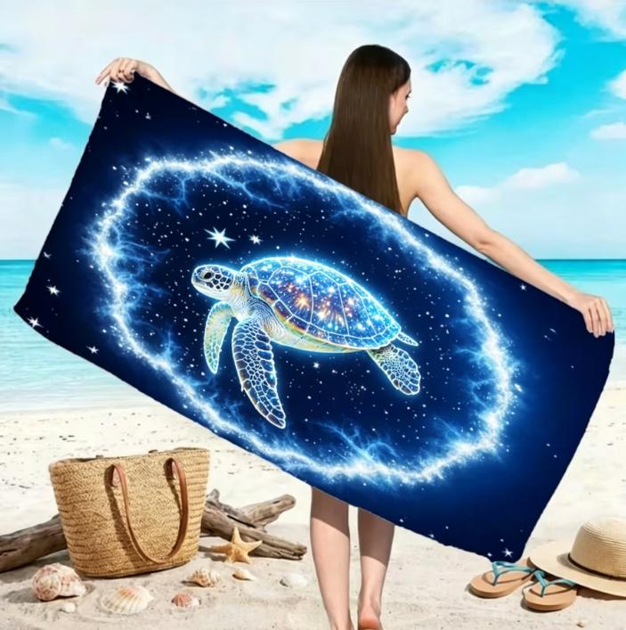 Large Microfiber Beach Towel,Cosmic Dolphin & Starry Sky Print, Sand Free & Quick Dry, for Magical Ocean Themed Summer Beach Use