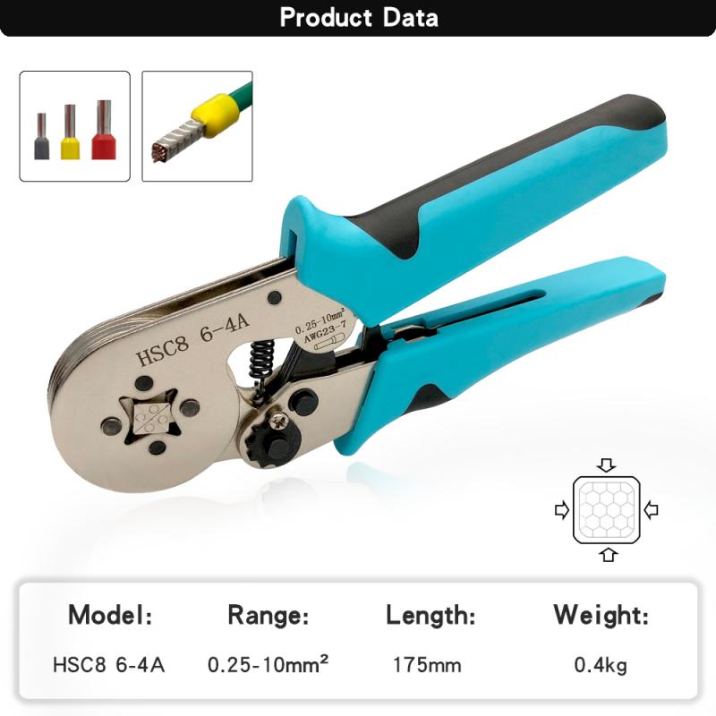 Crimping Pliers HSC8 6-4A 0.25mm²-10mm²/6-6A/16-6 0.08mm²-16mm² Tubular Terminal Ferrule Hand Tools