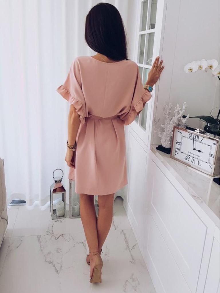 Trendy Loose Plus Size Dress with Ruffle Sleeves and Belt