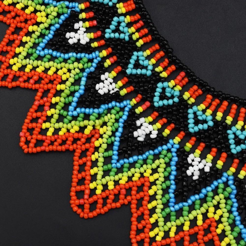 Multicolor Multilayer Beaded Choker Bohemian Woven Choker Necklace Mesh Bib Collar  Party Wear