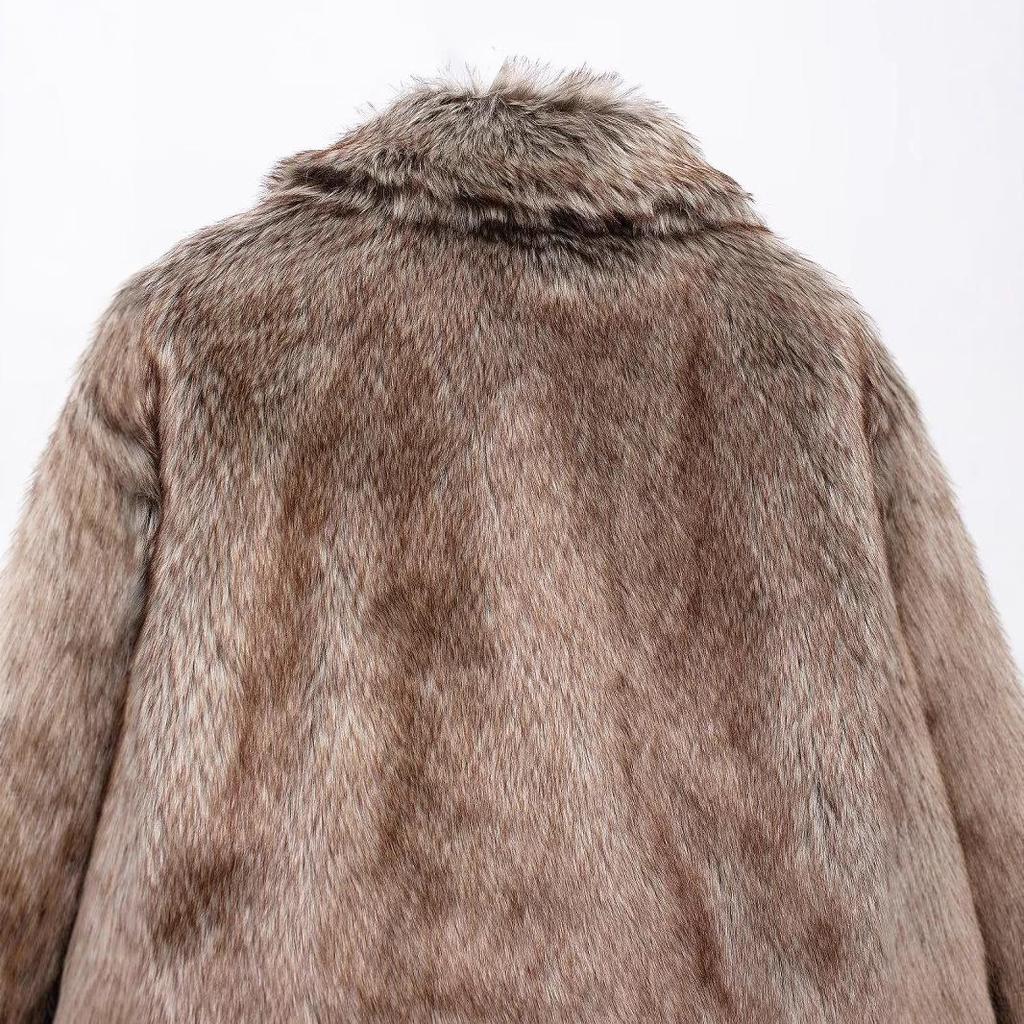2024 Autumn Women's Vintage Faux Fur Coat In European & American Fashion