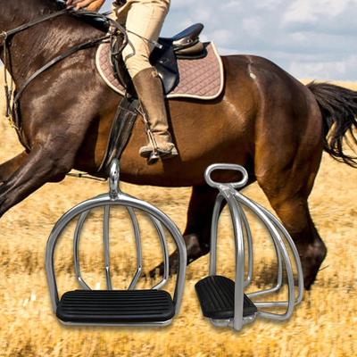 1Pair Cage Horse Riding Stirrups Lightweight Equestrian Sports Rubber Pad Tool Stainless Steel for
