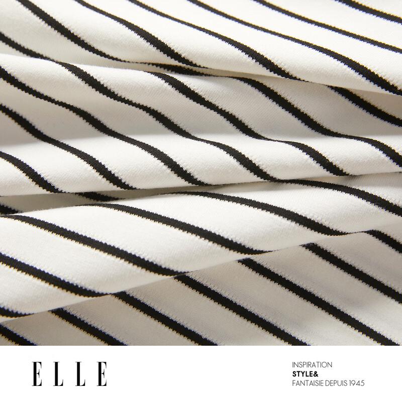 ELLE Striped Lace Patchwork Short Sleeve T-Shirt