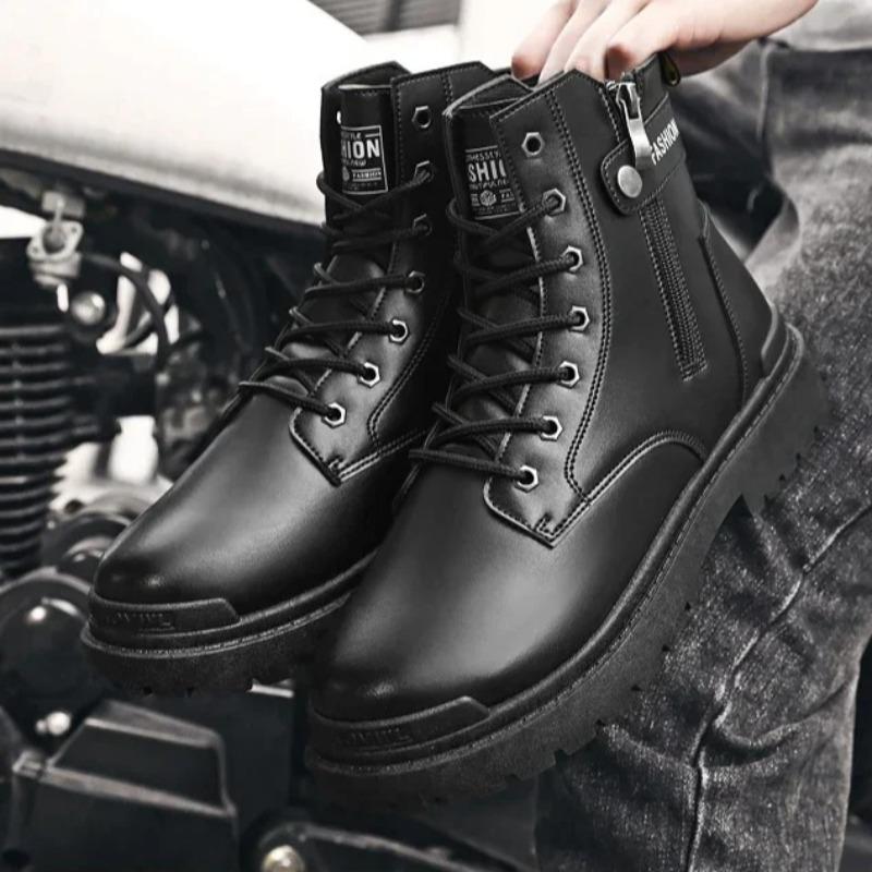 High Quality Mens Shoes Men's Retro British Style Leather High Top Boots for Men Thick Motorcycle Ankle Boots Mens Botas Hombre