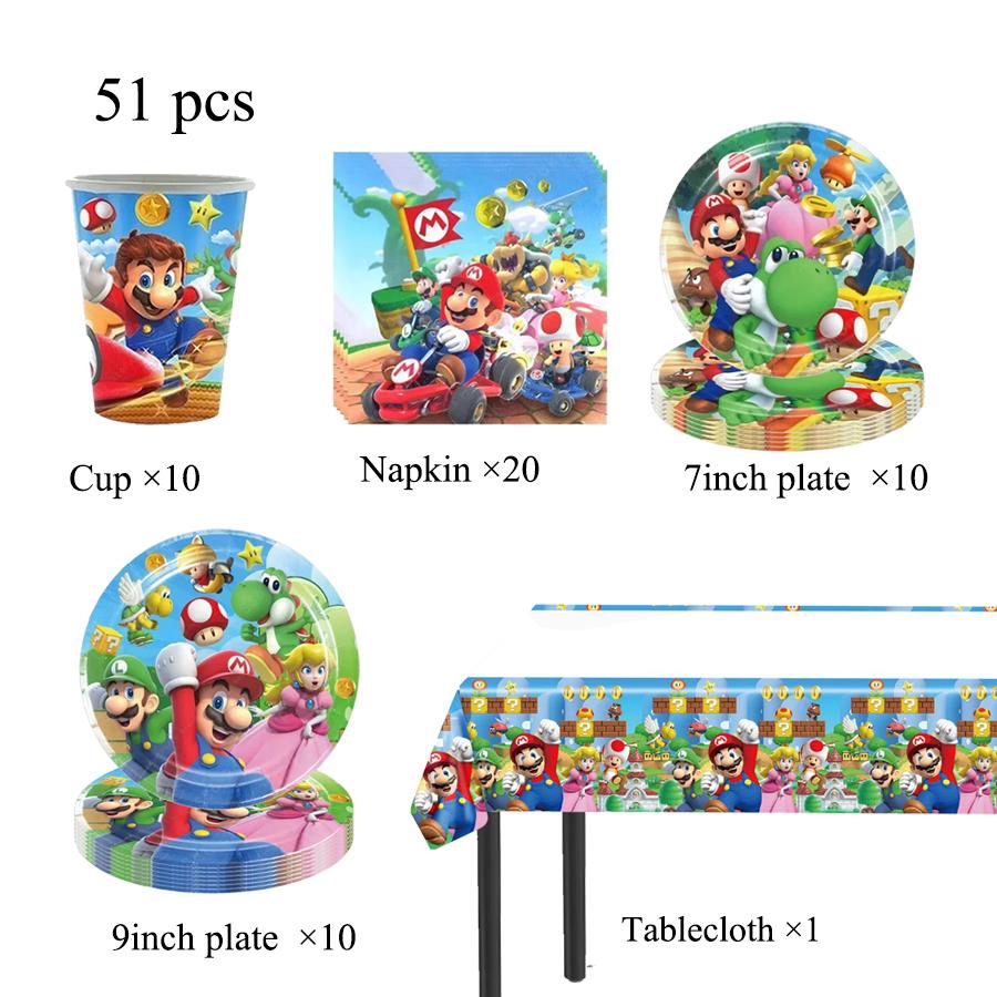 Super Mario Birthday Party SuppliesSet-Theme Inclusive Balloons Cake Topper BannerTableware Paper Plates & Napkins for Christmas
