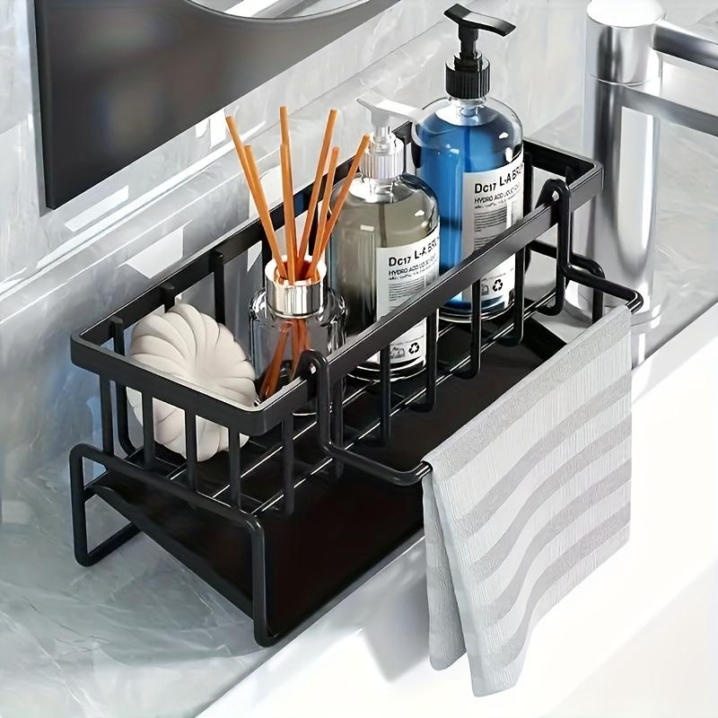 

1pc Multifunctional Waterproof Plastic Sink Organizer Space-Saving Storage for Sponges, Brushes, Towels - Durable Black Plastic Design чёрный