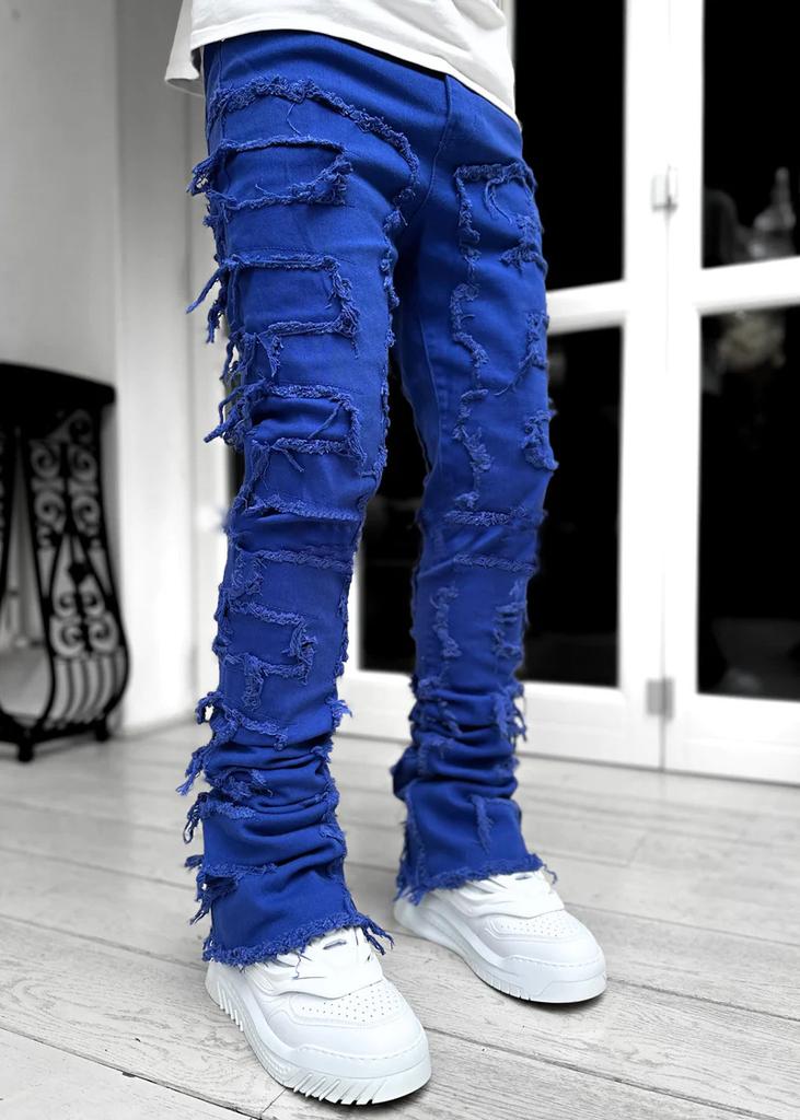 Jeans Uomo Fit Stacked Strappati Slim Fit Patch Usurati Distrutti Dritti Denim Pantaloni Hip Hop Trap Streetwear Pantaloni Abbigliamento