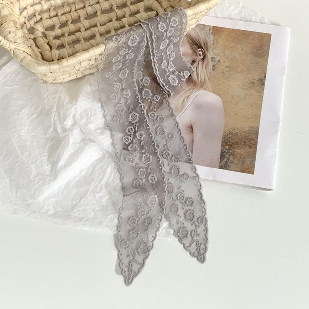 

Fashion Long Skinny Ribbon Lace Scarf Solid Color Floral Embroidery Head Scarf Tie Up Thin Decorative Belt