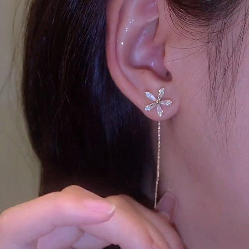 S925 Silver Needle Micro-inlaid Zircon Flower Ear Line Exquisite Light High Quality Drop Earring Star Jewelry Gifts