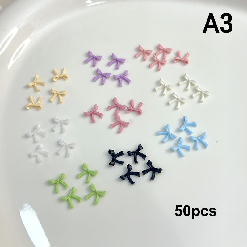 50Pcs For A Chic And Trendy Manicure Look Ribbon Bowtie Nail Charms Light Luxury Ins-Style Nail Art With 3D Resin Decor