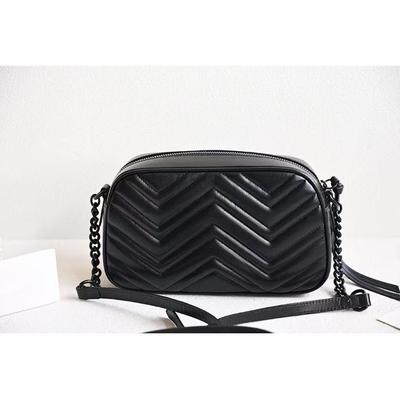 Borsa a tracolla da donna 2024 in vera pelle per fotocamera con motivo a onde e tracolla a catena