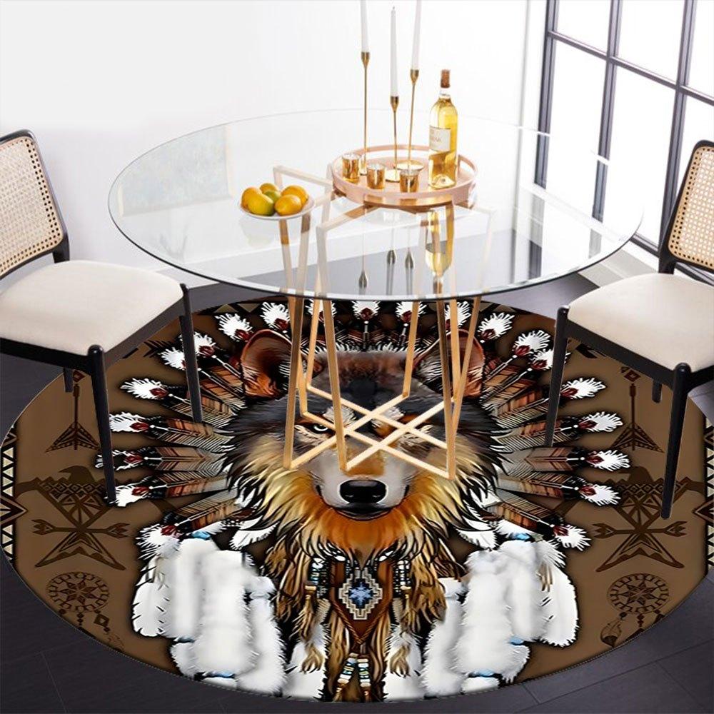 Native American Wolf Headdress Wall Art DecorRound Non-Slip chair mat chair carpet for office Rugs for Office Decor Gift For Valentine's Day Mother's