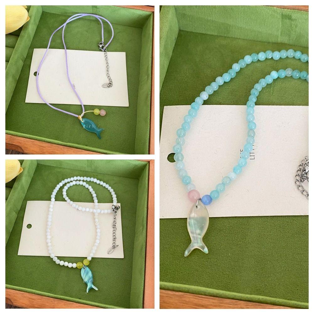 Sweet Mini Fish Necklace Bohemia Ocean Style Beach Choker Trendy Beads Pendant Necklace  Sea