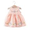 Summer Kids Sundress Toddler Pink Bunny Grid Sleeveless Dress Children Girls Yellow Clothes
