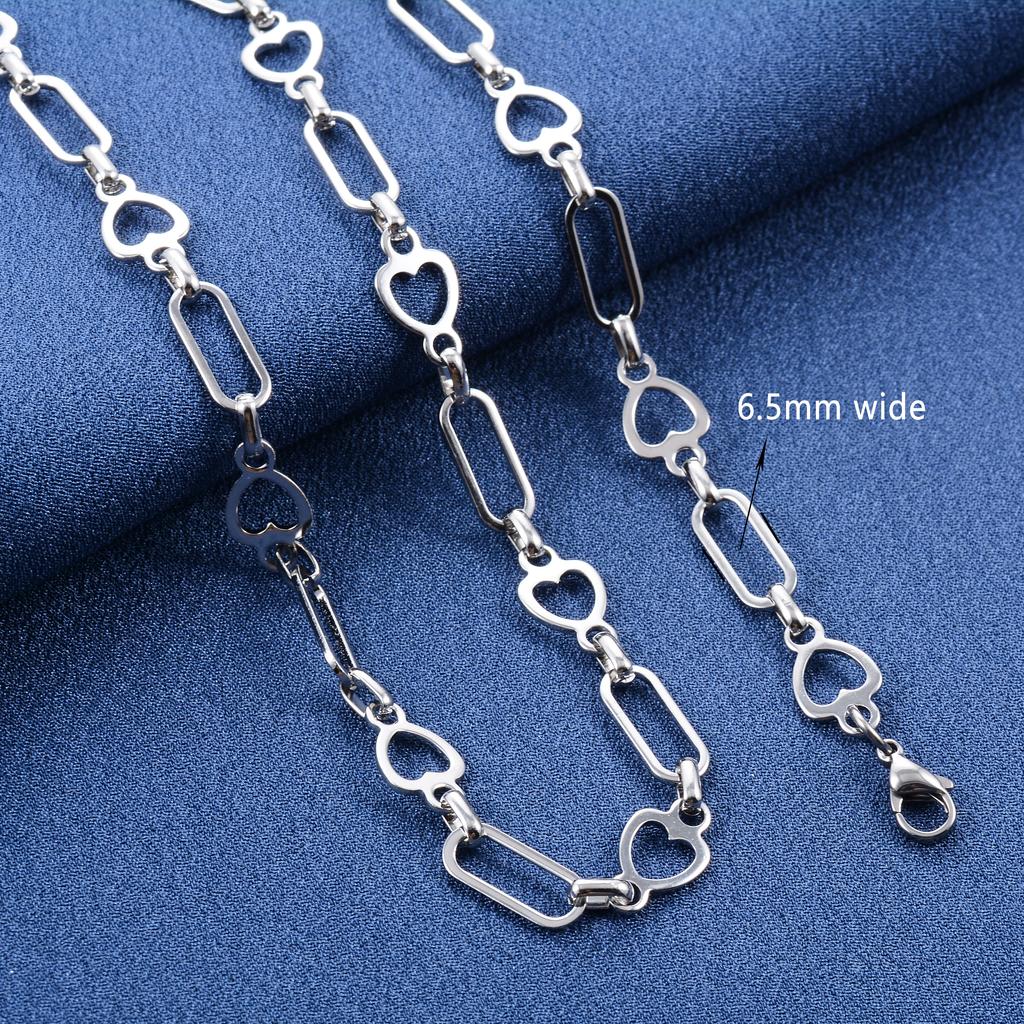 6/6.5mm Rectangle Heart Stainless Steel Link Neck Chain Necklace for Women Men Punk Hiphop Boy Gold Choker Metal Jewelry