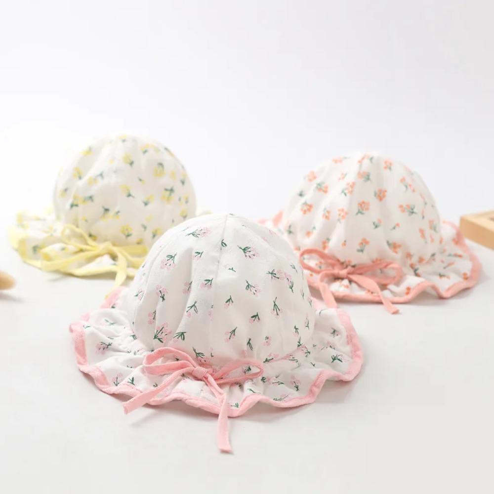 Spring Summer Cute Baby Girls Hat Floral Cotton Bucket Cap Dome Newborn Hats 1-18M