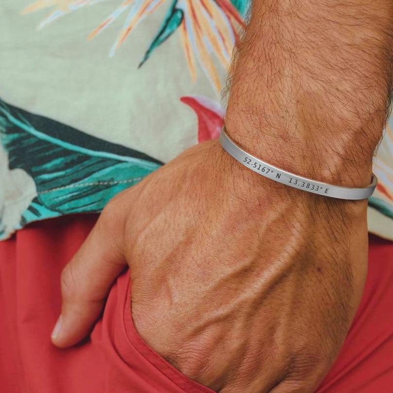 

5 мм индивидуальные персонализированные браслеты из матовой нержавеющей стали с лазерной гравировкой и координатами для женщин, регулируемые браслеты-манжеты