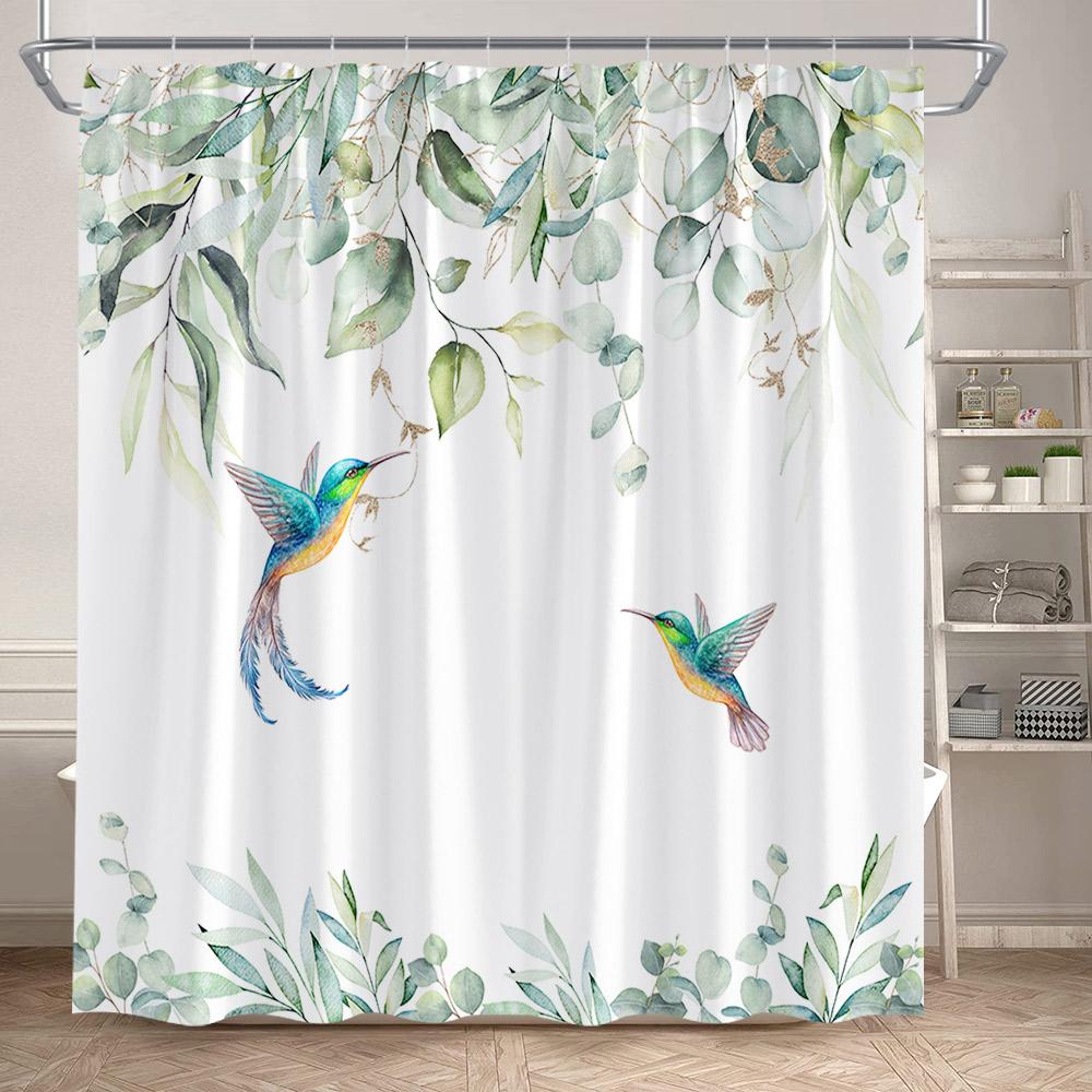 Rustic Sunflower Shower Curtain Butterfly Spring Floral Green Leaves Plant Bath Curtains Set Polyester Bathroom Decor with Hooks